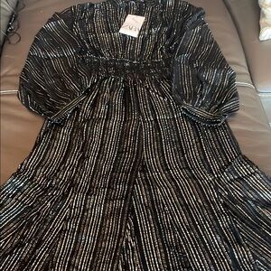 Zara Long Sleeve Black and Gold Dress